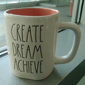 Rae Dunn mug with pink interior CREATE DREAM ACHIEVE